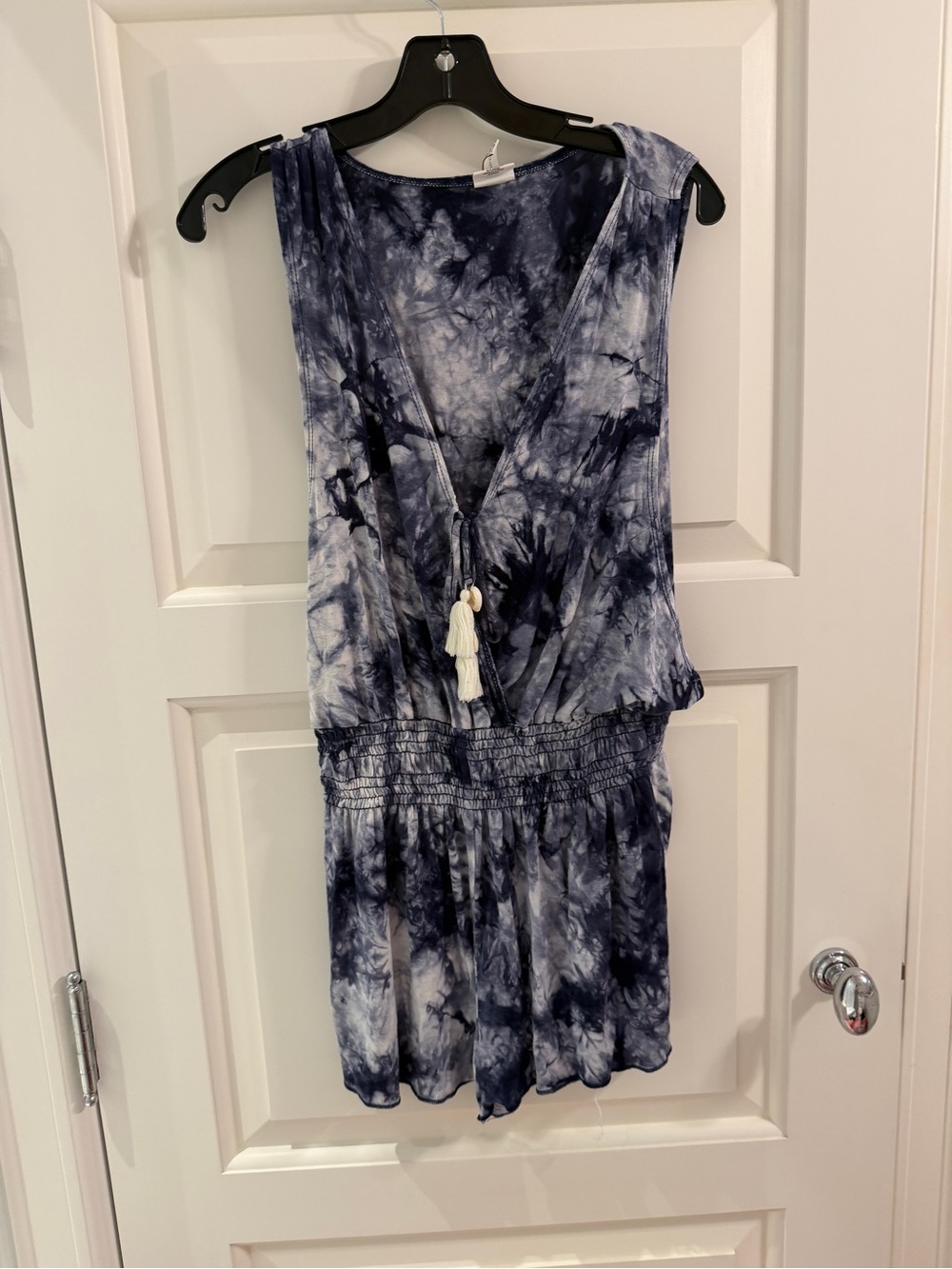 BECCA Navy Tie-Dye Swim Coverup Romper with Tassel